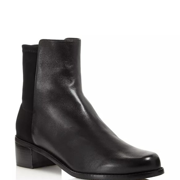 New Stuart Weitzman Women's Easyon Reserve Black Leather Block-Heel Booties $650 - Picture 2 of 6